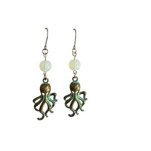 Octopus and Opalite  earrings stainless steel hooks handmade